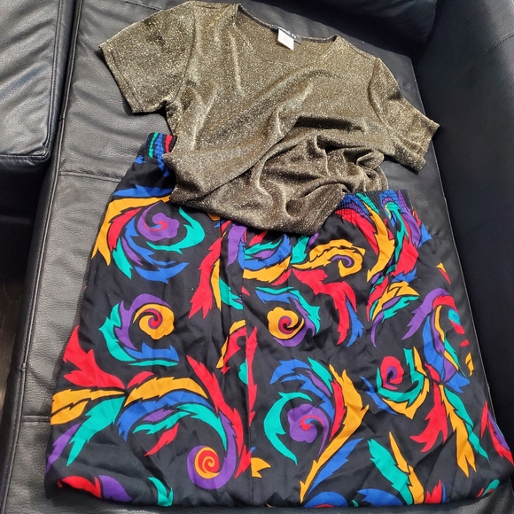 vintage vibrant feather print midi 90s skirt - Picture 1 of 5